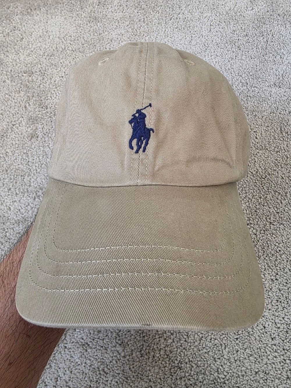Polo Ralph Lauren Khaki Tan Baseball Cap Navy Pony Logo Adjustable Cotton Dad Ha